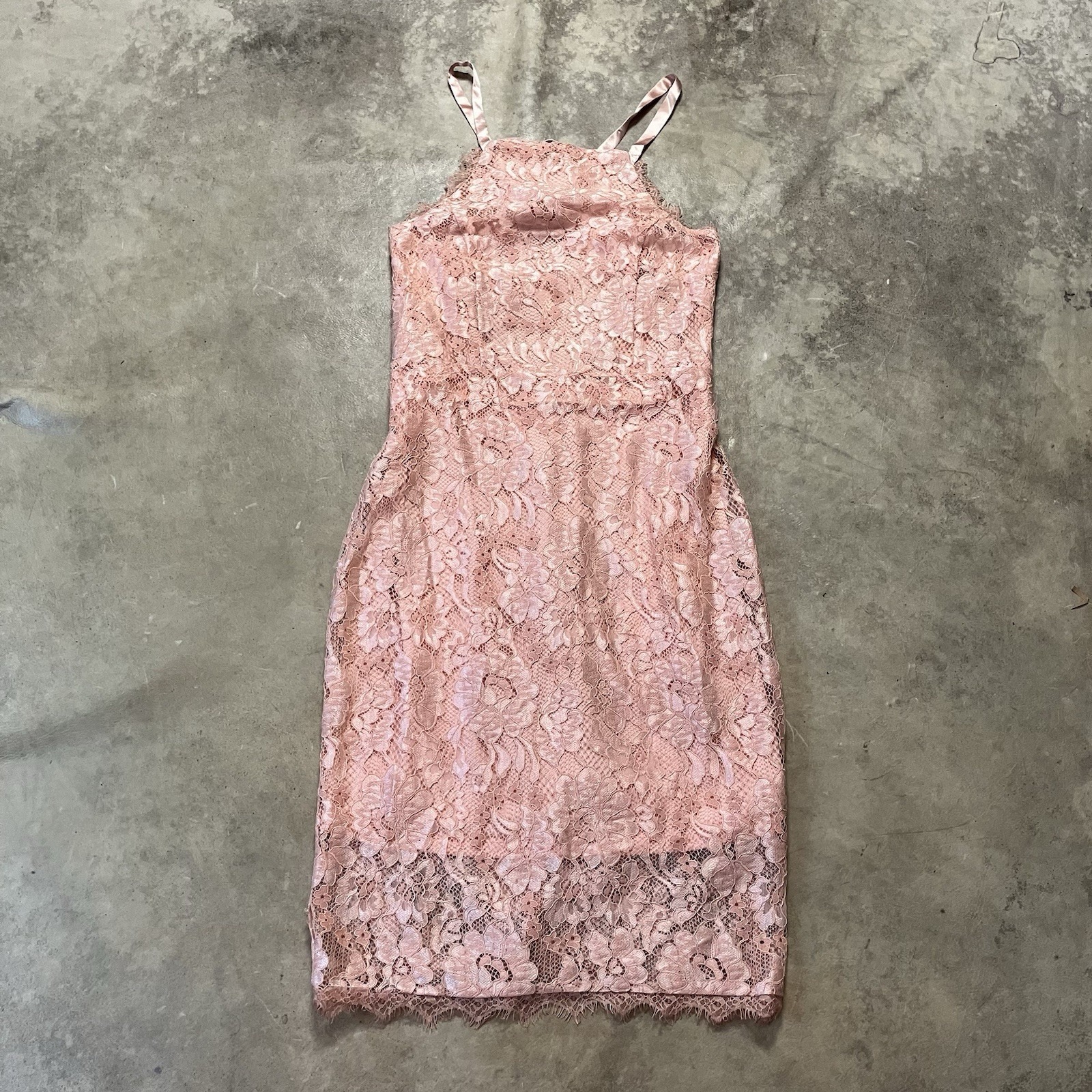 Lulus Dress Womens Size L Blush Pink Wishful Wanderings Lace Bodycon Midi