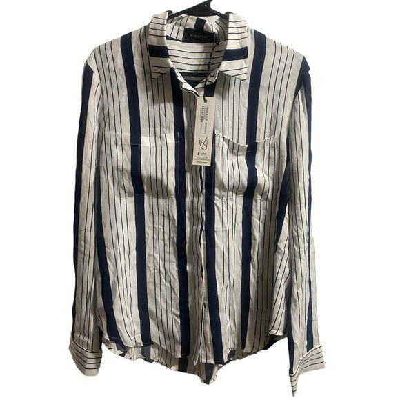 Minkpink Huffington Navy And White Striped Blouse Size Large