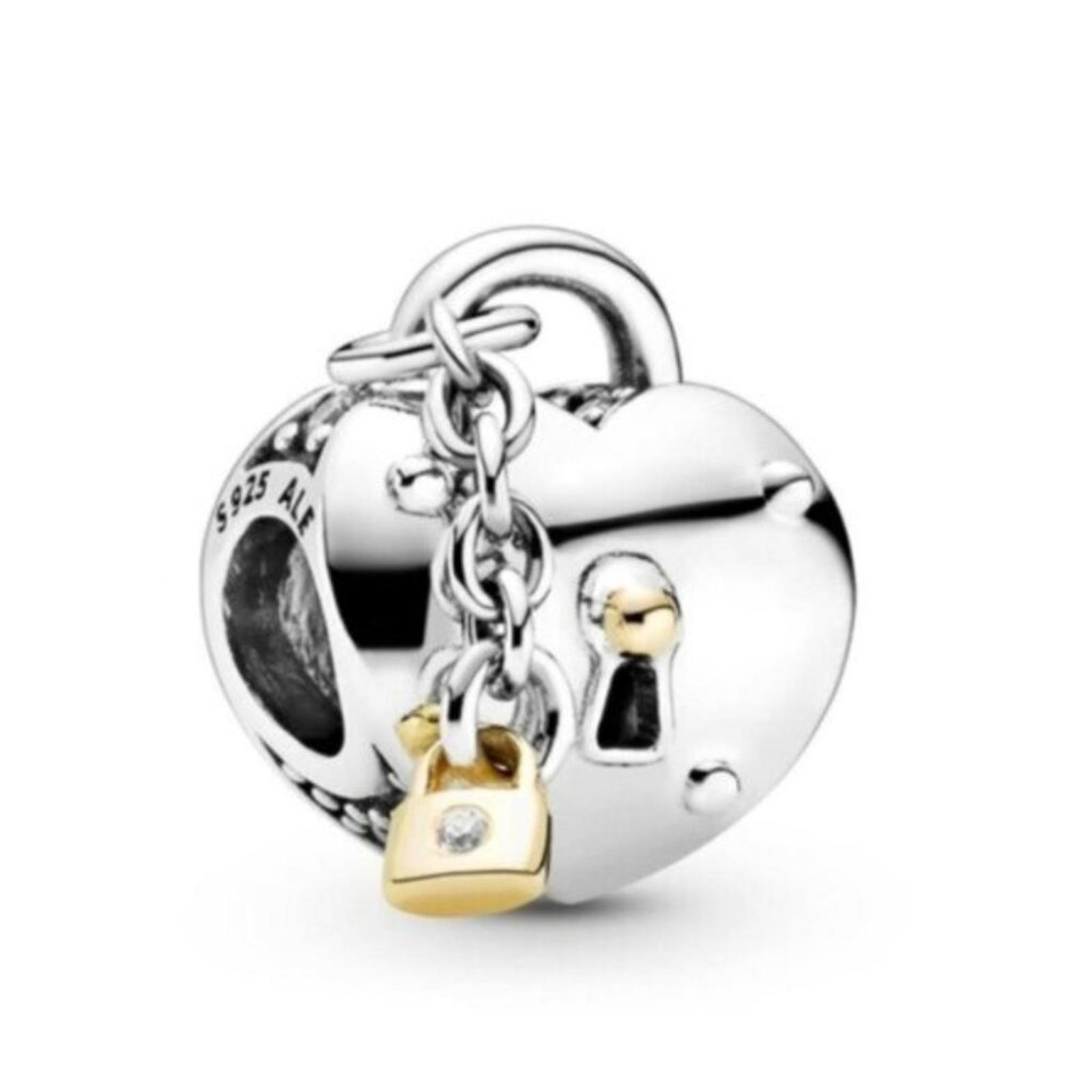 Pandora Pandora Two-Tone Heart & Lock 14K Gold Charm