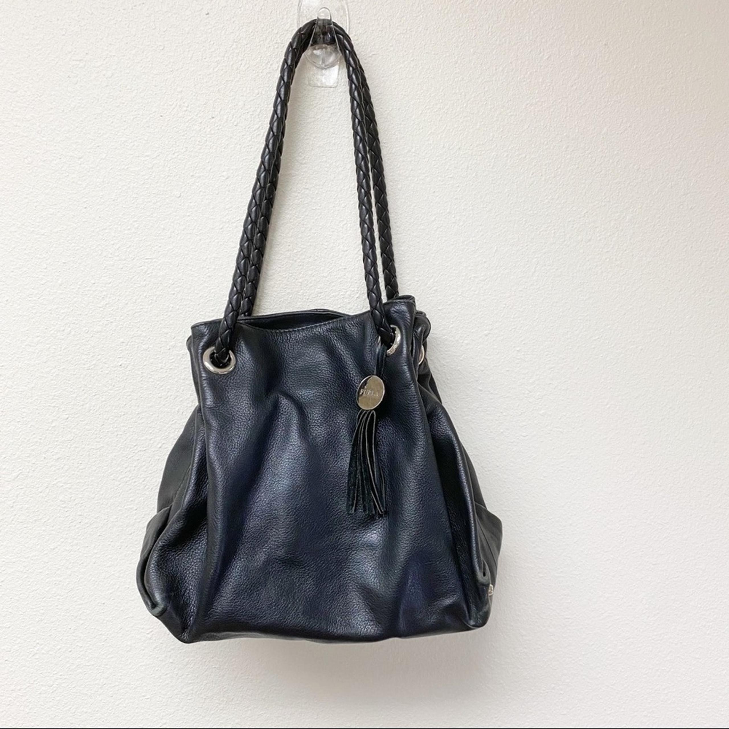 FURLA Drawstring Leather Hobo Black Bag