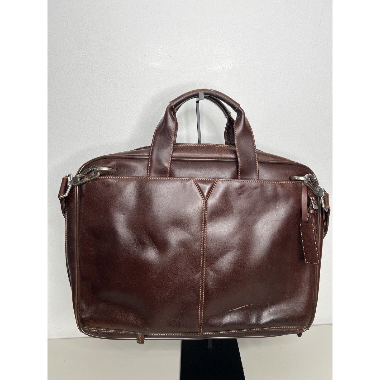 Vintage Johnston Murphy Brown Leather Laptop Briefcase Messenger Bag