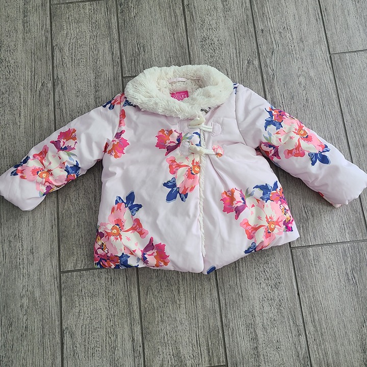 Joules Clothing baby girl winter heavy coat white pink floral 18-24 M