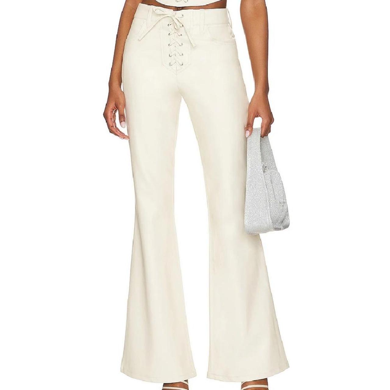 AFRM Astrid Lace Up Pants In Faux Leather Ivory