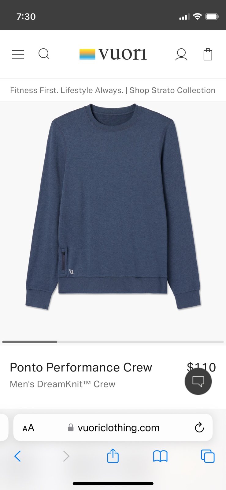 vuori ponto performance crew like new men's xl