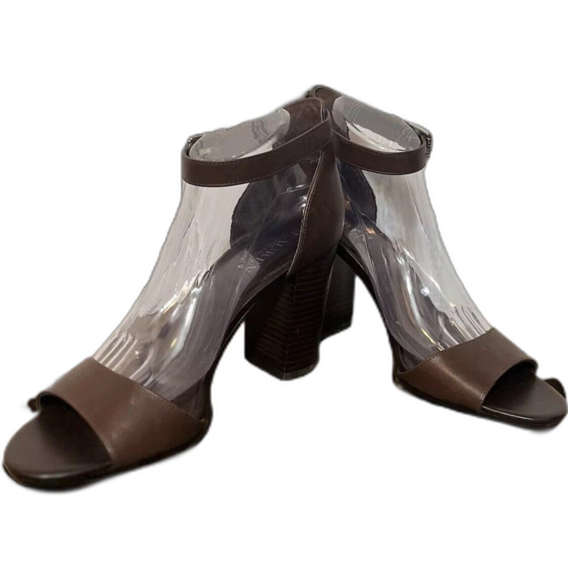 Lauren Ralph Lauren Leather Open Toe Ankle Strap Block Heels Womens 10 Brown Y2K
