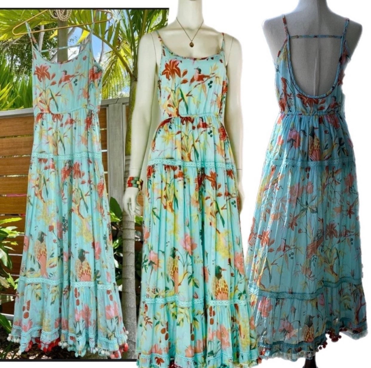 Ranees Maxi Dress with Tropical Print - Size Small