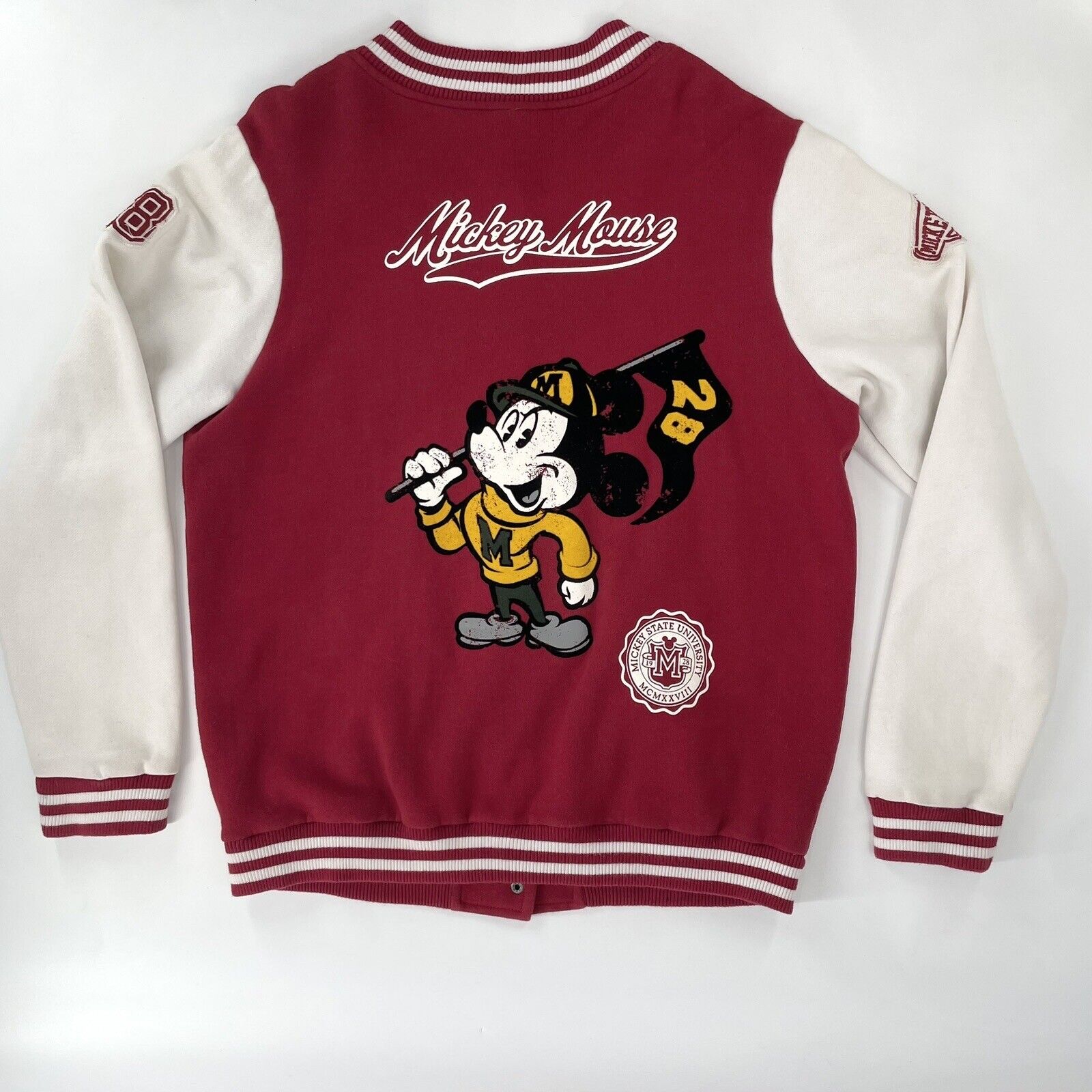 Vintage Disney Parks Mickey Mouse Letterman Varsity Jacket Mens XL Red Graphic