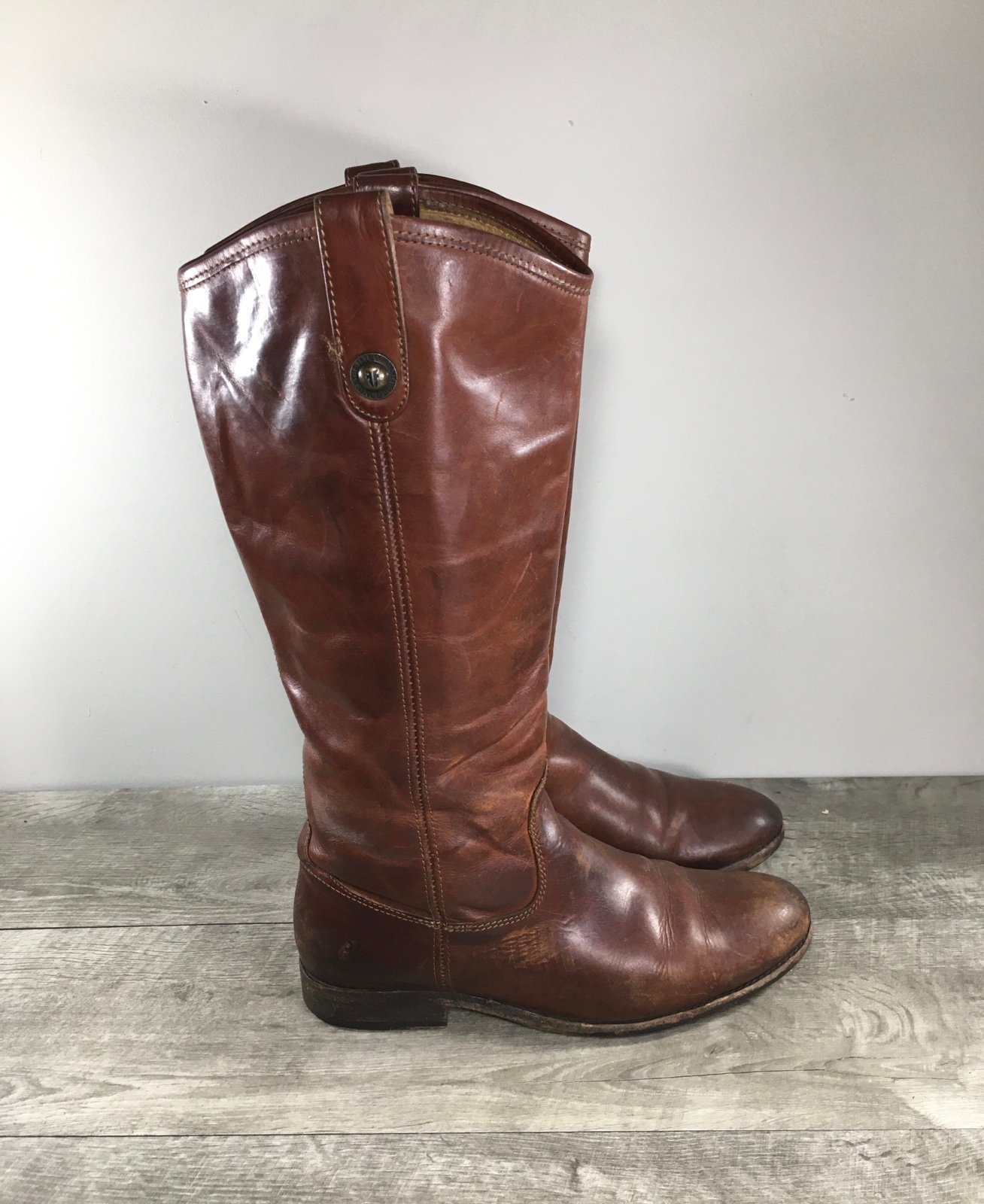 Frye #77167 Melissa Button Leather Womens Brown Tall Riding Biker Boots Size 9.5