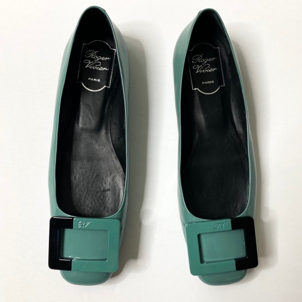 Roger Vivier Two Tones Teal & Black Color Buckle Ballerina Ballets Flat Shoes