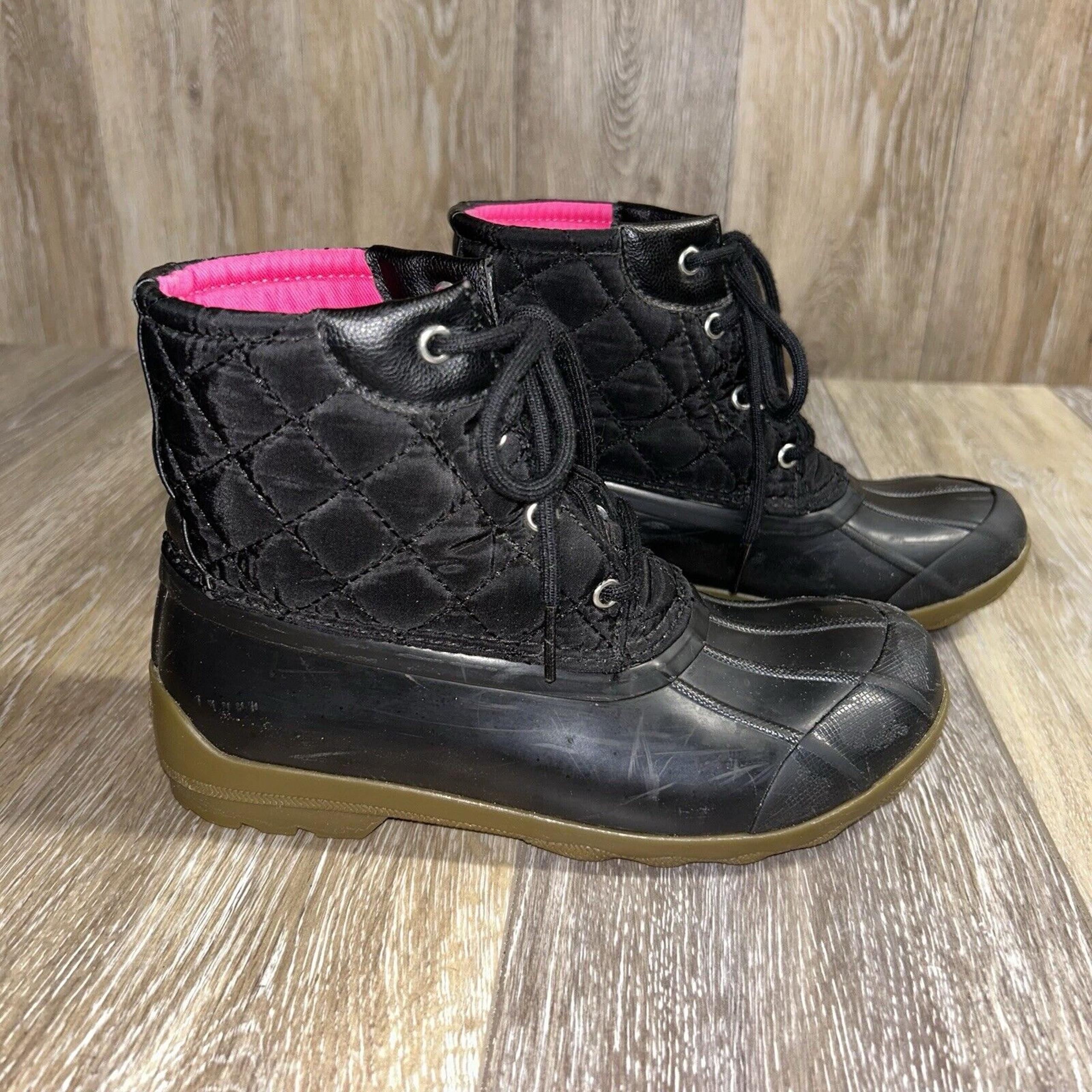 SPERRY SCK163758 Black Pink Youth US Size 3M Lace Up Quilted Duck Boots