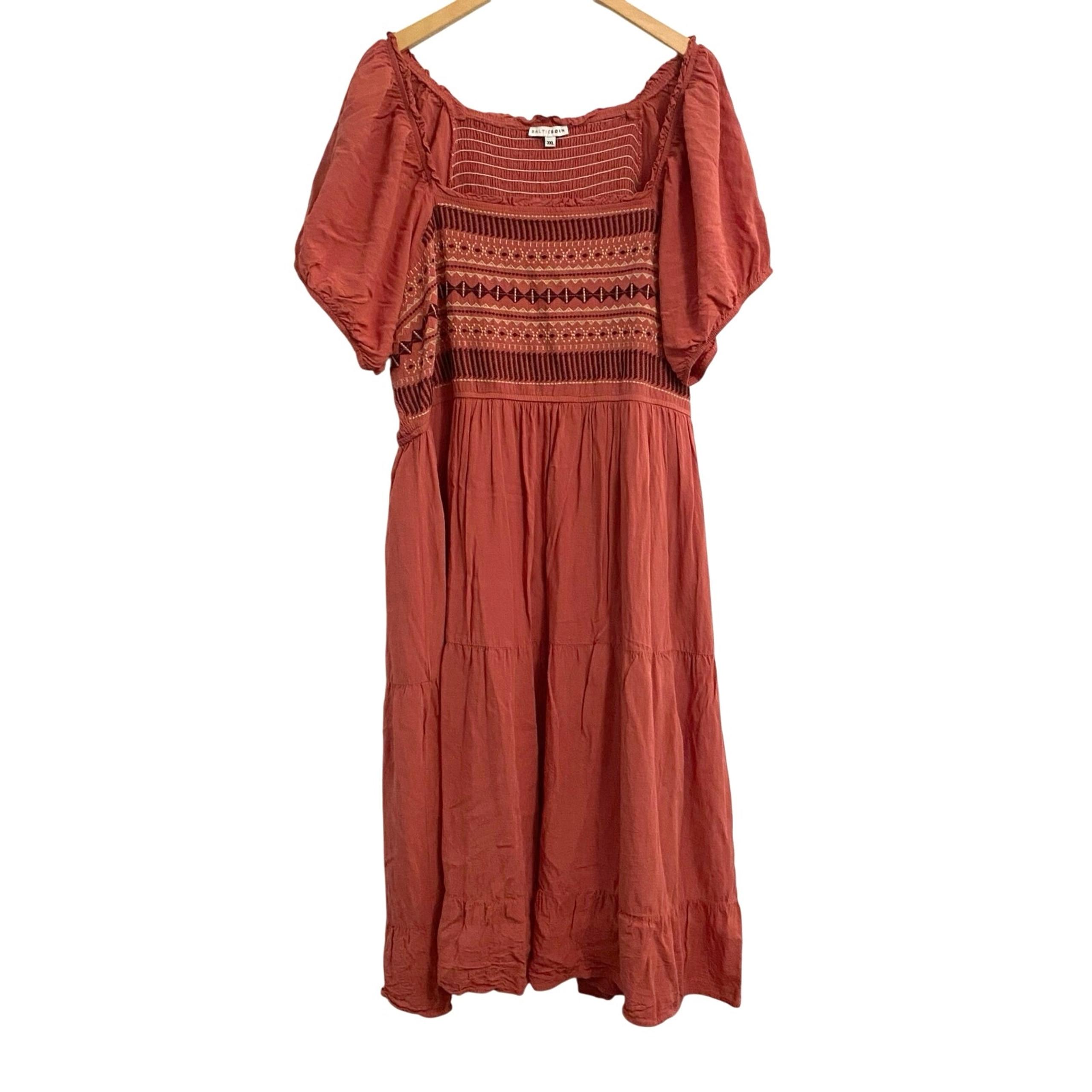 Baltic Born Embroidered Midi Dress Women’s Plus Size 3XL Boho Cottagecore