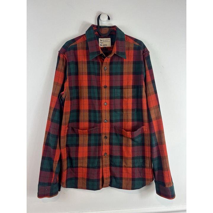 Aspesi Orange Check Midweight Flannel Overshirt Jacket Women’s Outdoor Warm L