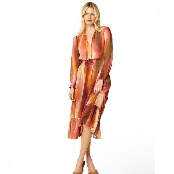Misa Poppy Midi Ombre Dress Size L