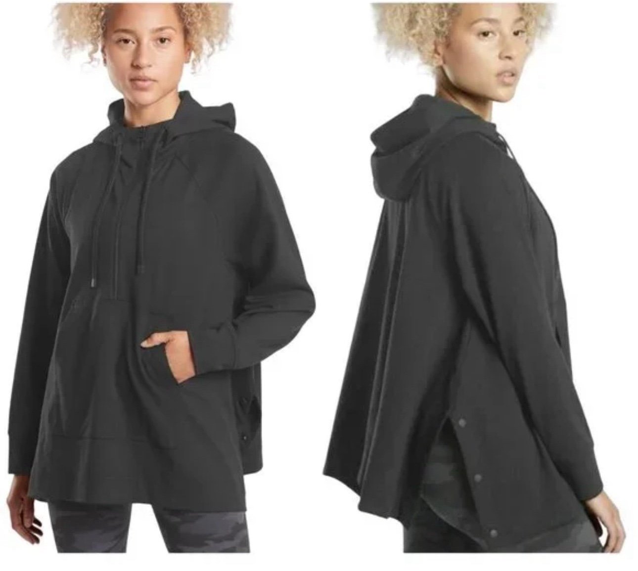 Athleta Glacier Handkerchief Hoodie Snap sides Gray Size XS