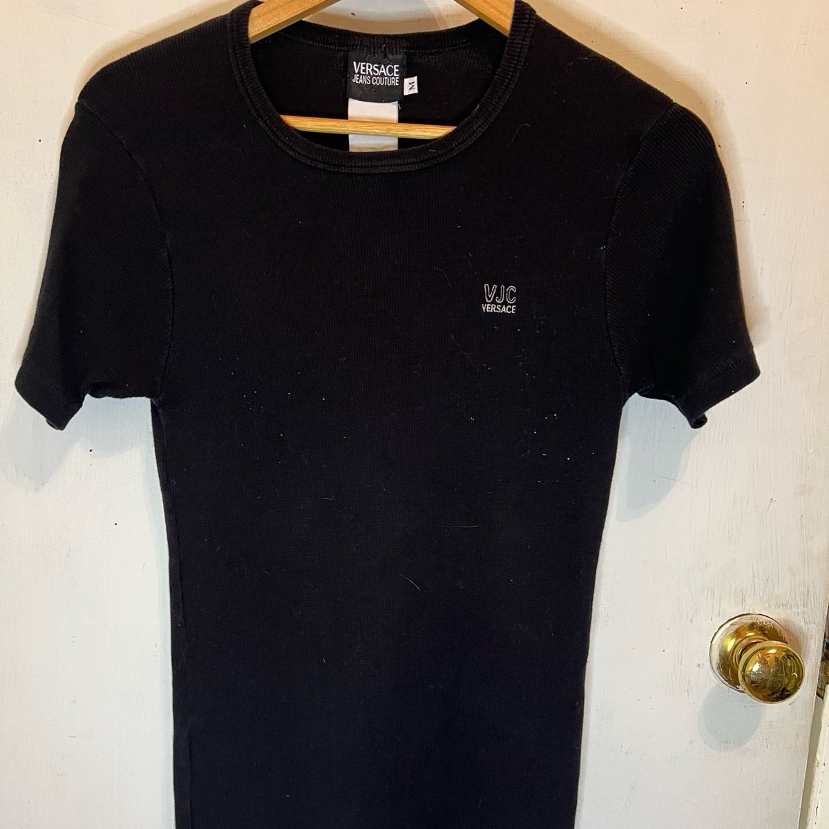 Versace Jeans Couture Vintage 90’s Black White Logo Short Sleeve T-Shirt Top