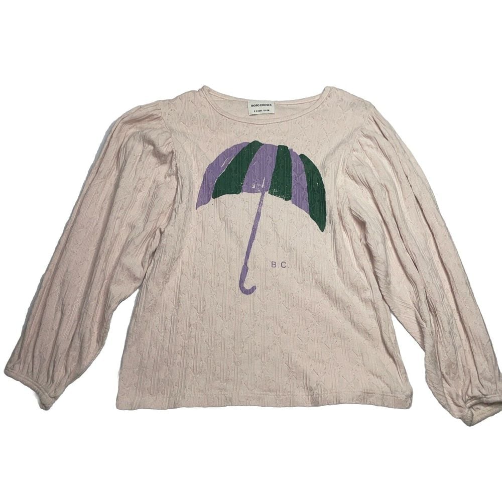 Bobo Choses Cotton Pink Umbrella Tee Long Sleeve Blouse Size 8-9 Y