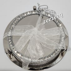 Rhinestone Mirrored drink coasters and holder Silver