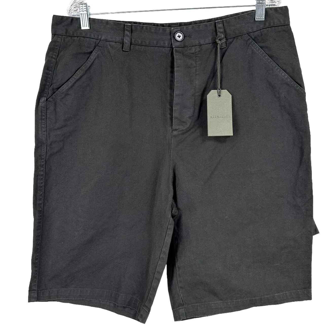 AllSaints NWT Tenri Straight Fit Short Grey Size 36 Button Fly Utility Strap
