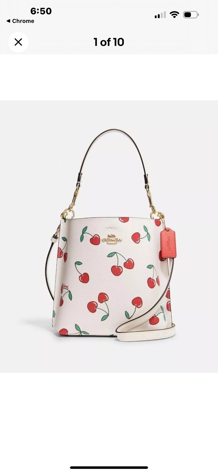 Coach molllie tote with cherry heart print