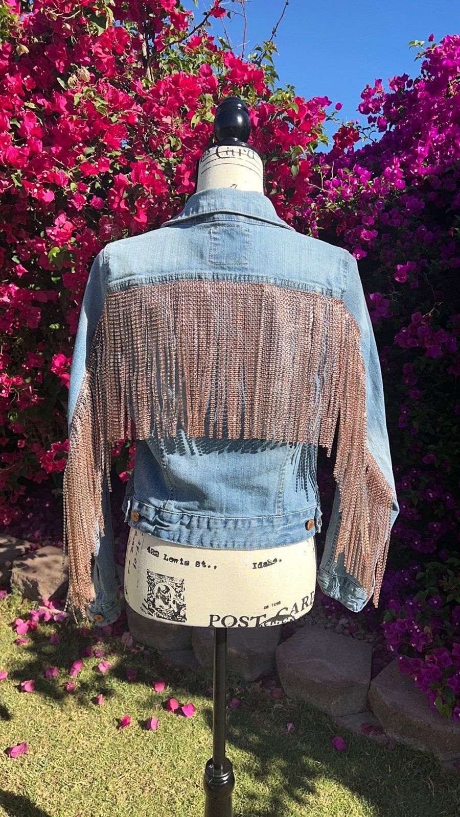 Custom Rose Gold Fringe Jean Jacket