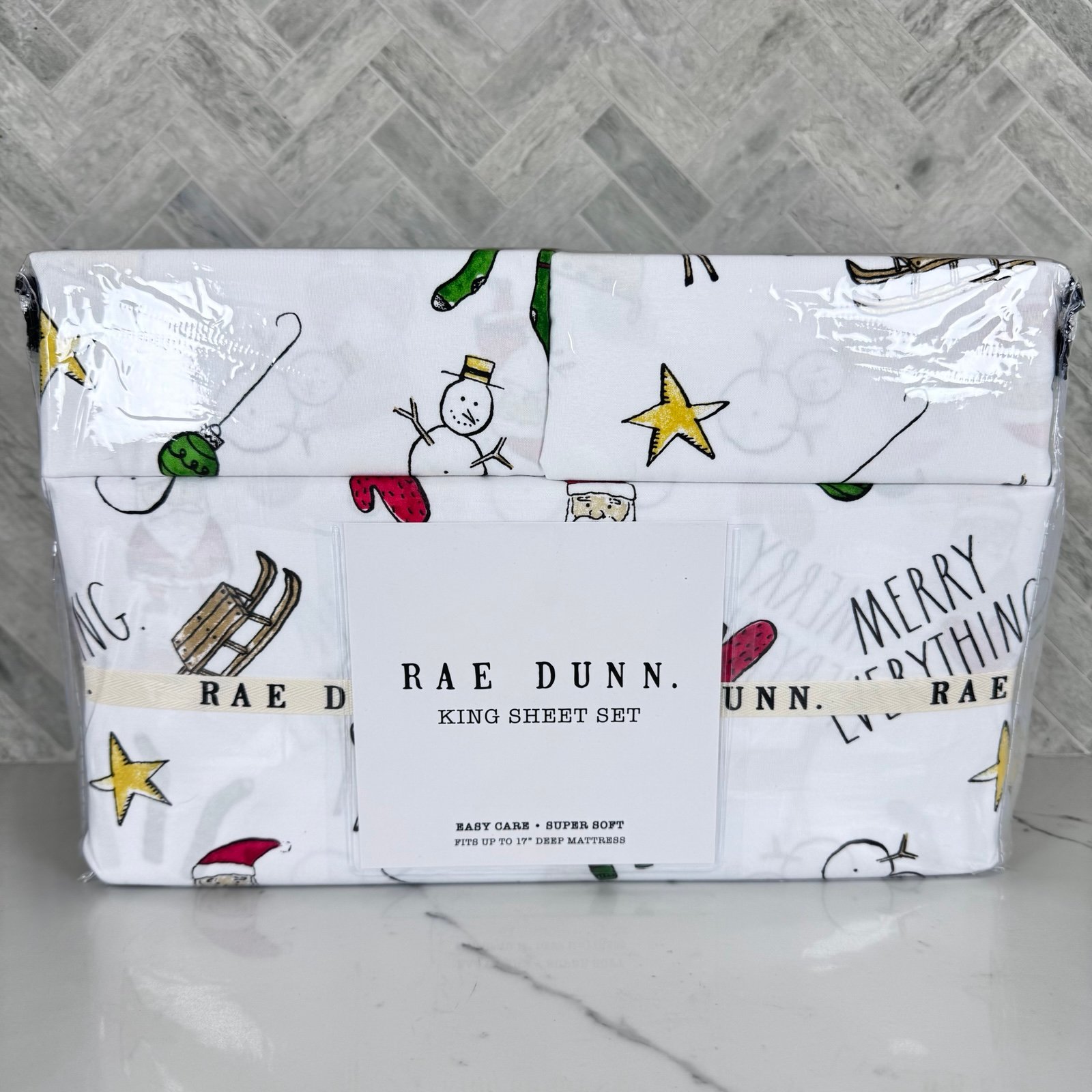 NEW Rae Dunn Christmas Print King Bed Sheets