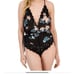 INC International Concepts Black Tropical Lace Chiffon Floral Lingerie Bodysuit,