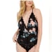 INC International Concepts Black Tropical Lace Chiffon Floral Lingerie Bodysuit,