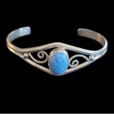 Vintage Navajo Signed JP Popovitch Denim Lapis Sterling Braid Cuff Bracelet