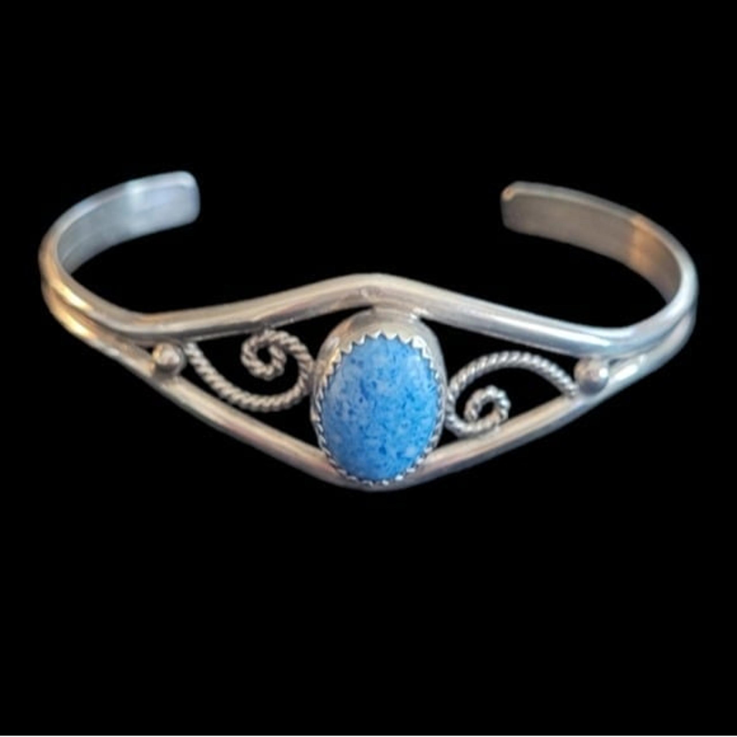Vintage Navajo Signed JP Popovitch Denim Lapis Sterling Braid Cuff Bracelet