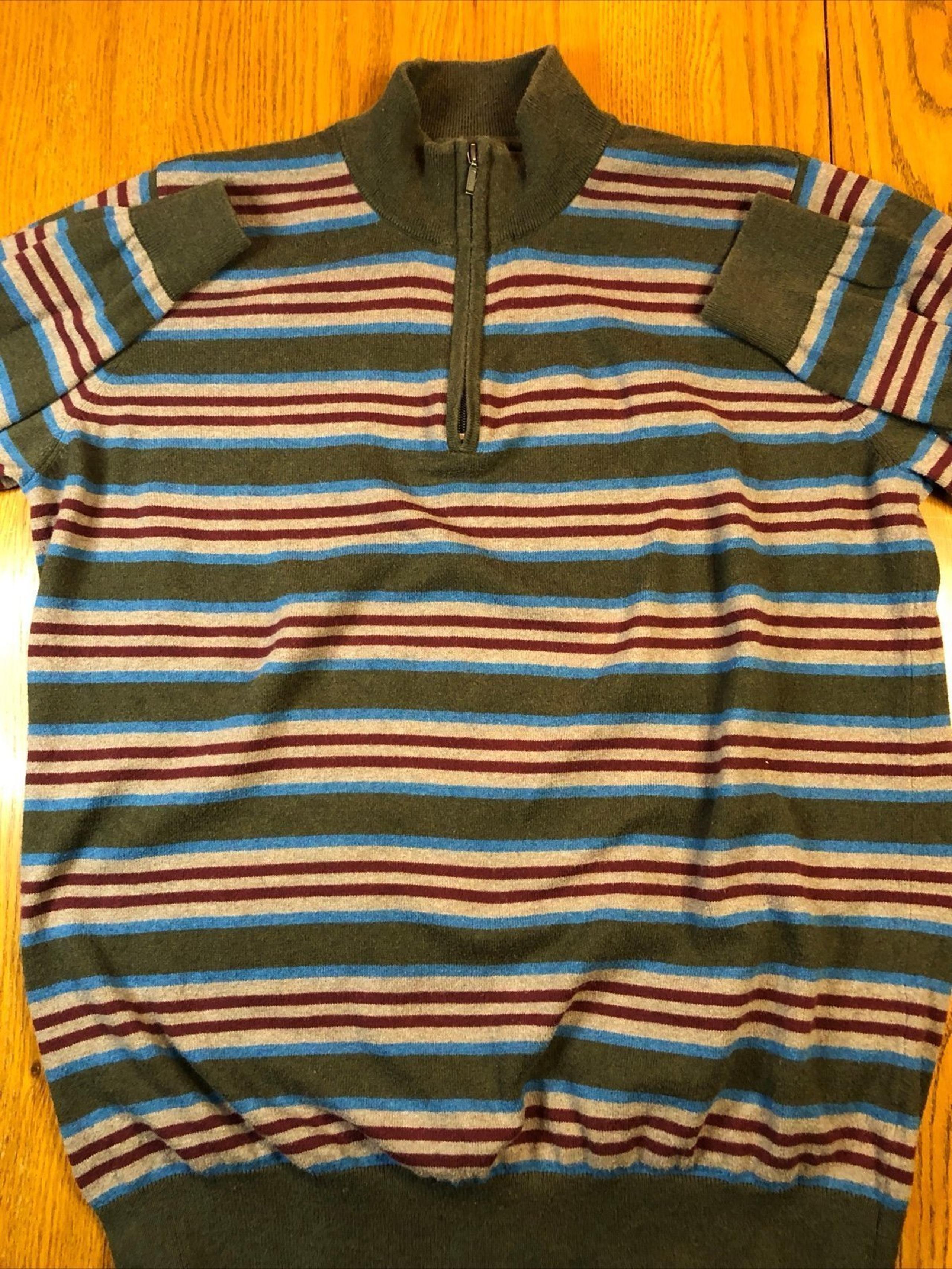 LL Bean 1/4 Zip Mens XLT Cashmere Blend Pullover Sweater Olive Green Blue Red