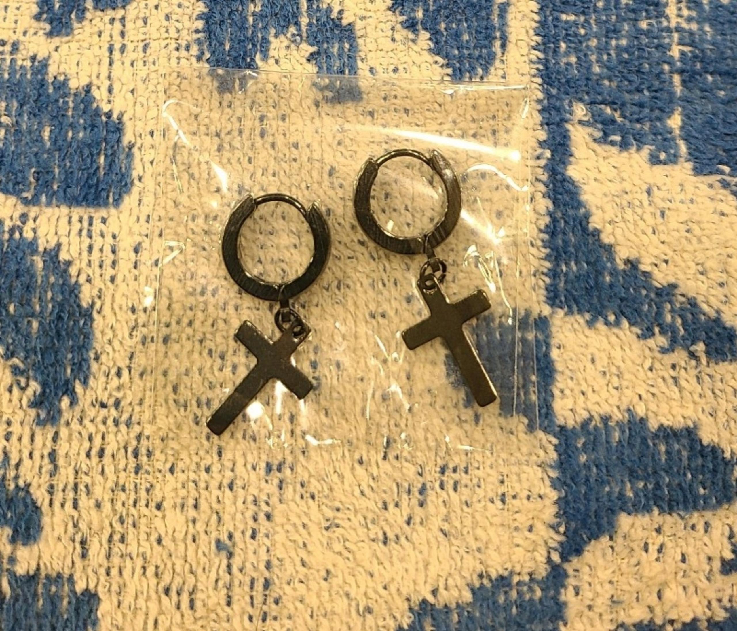 Black Cross Charm Huggie Hoops