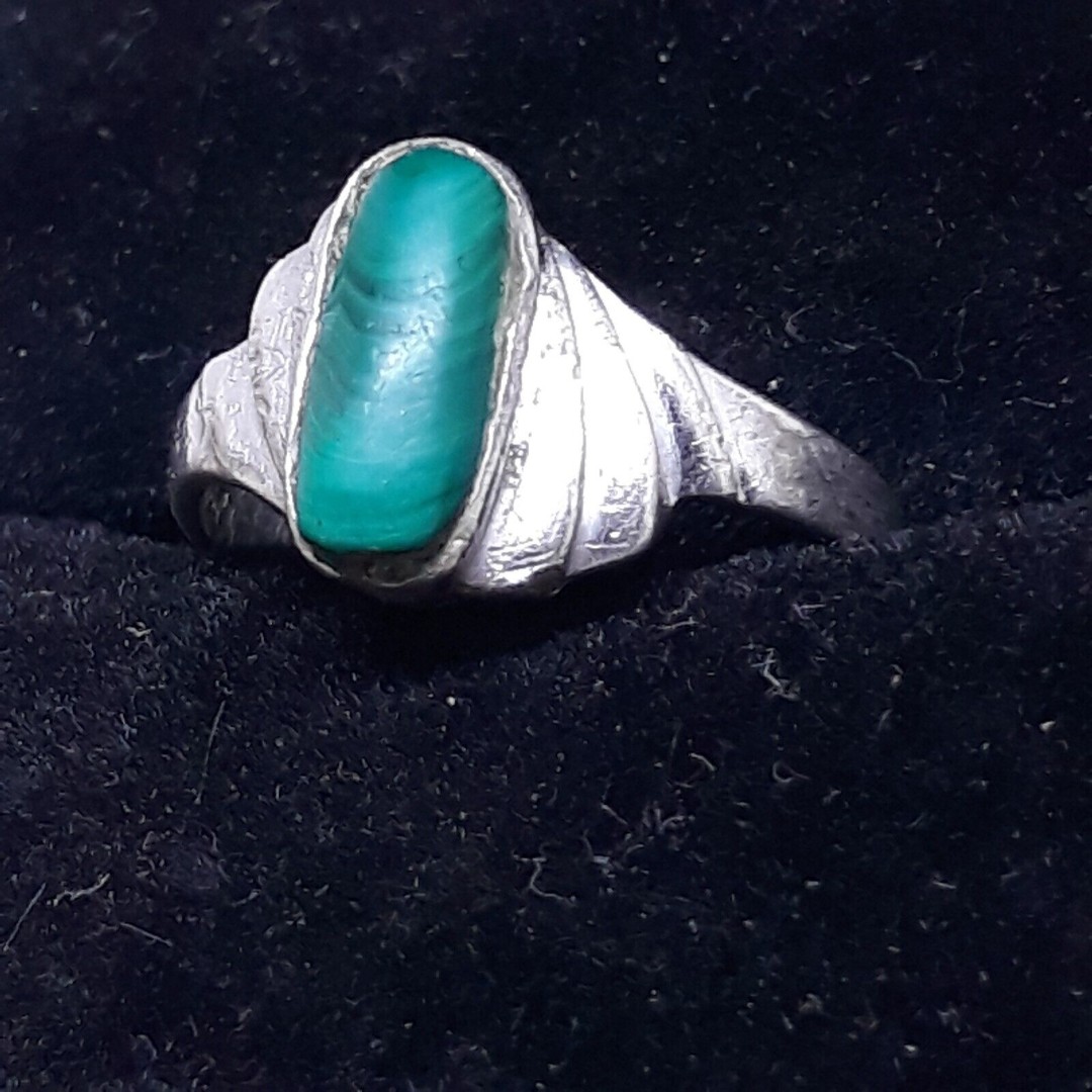 MALACHITE 925 Sterling SILVER 2mm Wide Band Ring 3g Size 7