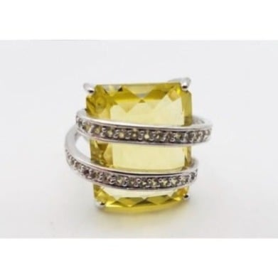 Genuine Yellow Citrine & Topaz Sterling Silver (925) Cocktail Ring - Size 7