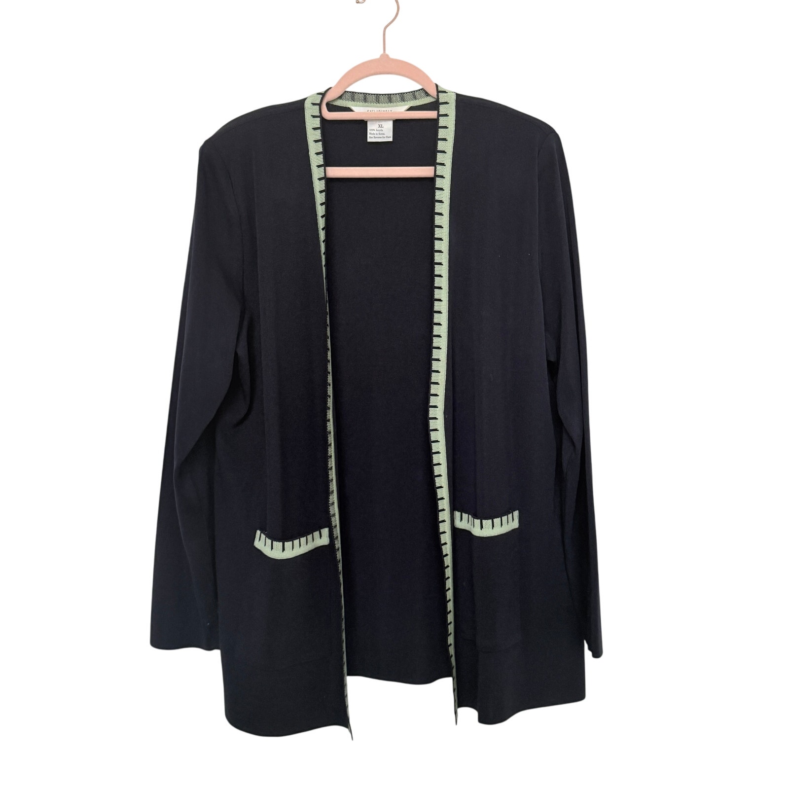 Exclusively Misook Open Front Cardigan in Navy Blue and Green Womens Size XL