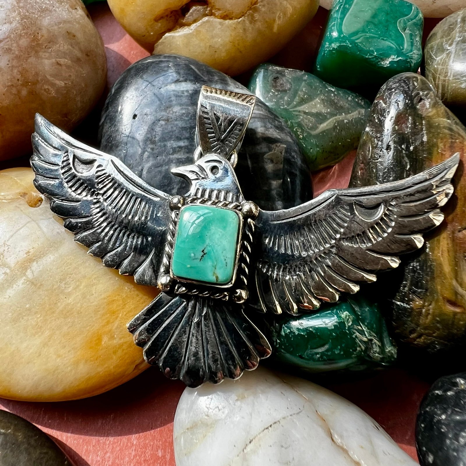 Sterling Silver & Kingman Turquoise Eagle Pendant