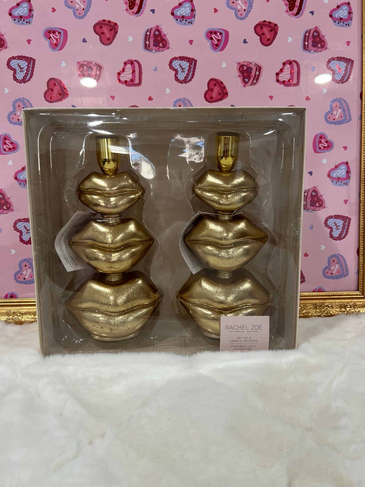gold lips candle holders set of two