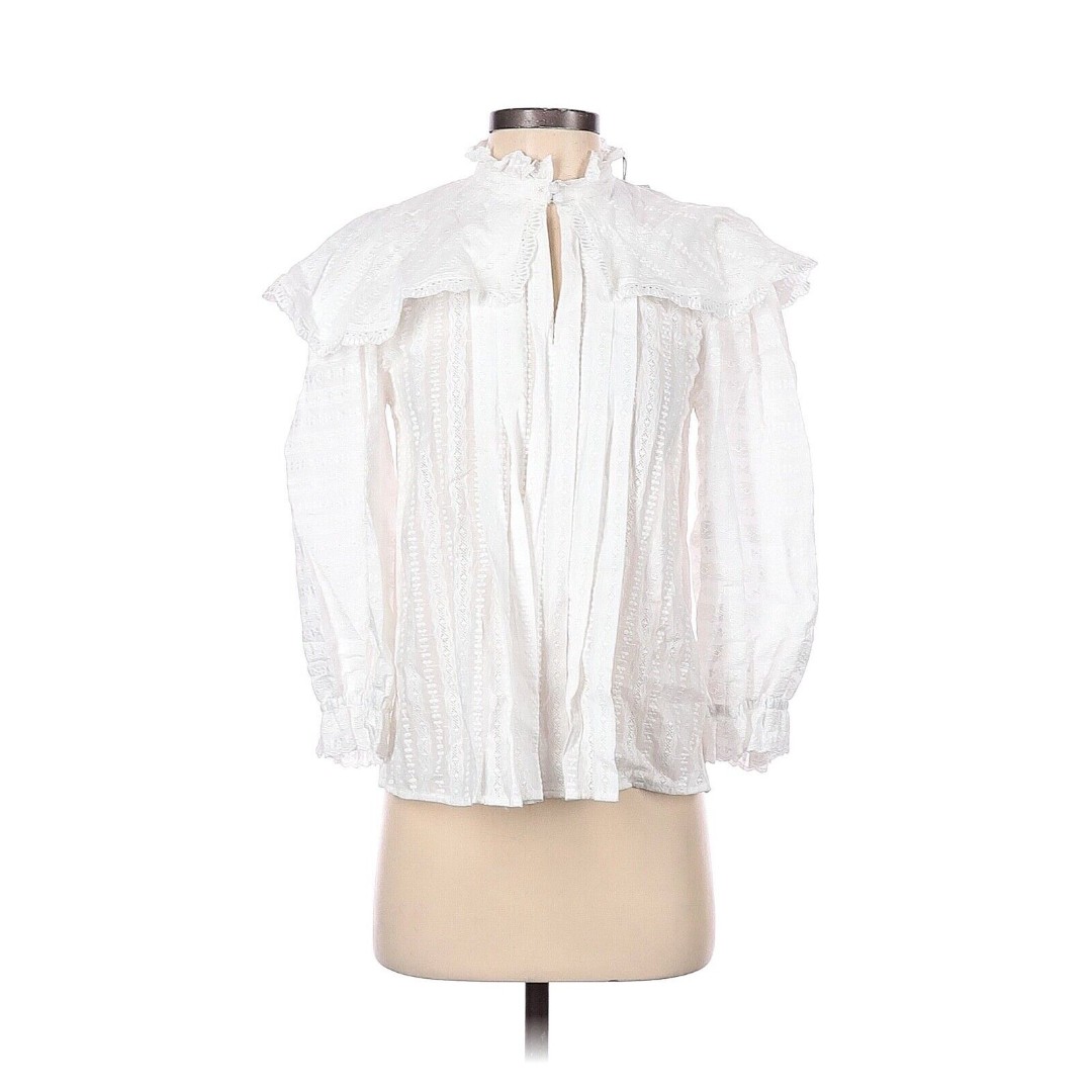 SANDRO White Ruffle Collar Victorian Blouse - 1 (Small)