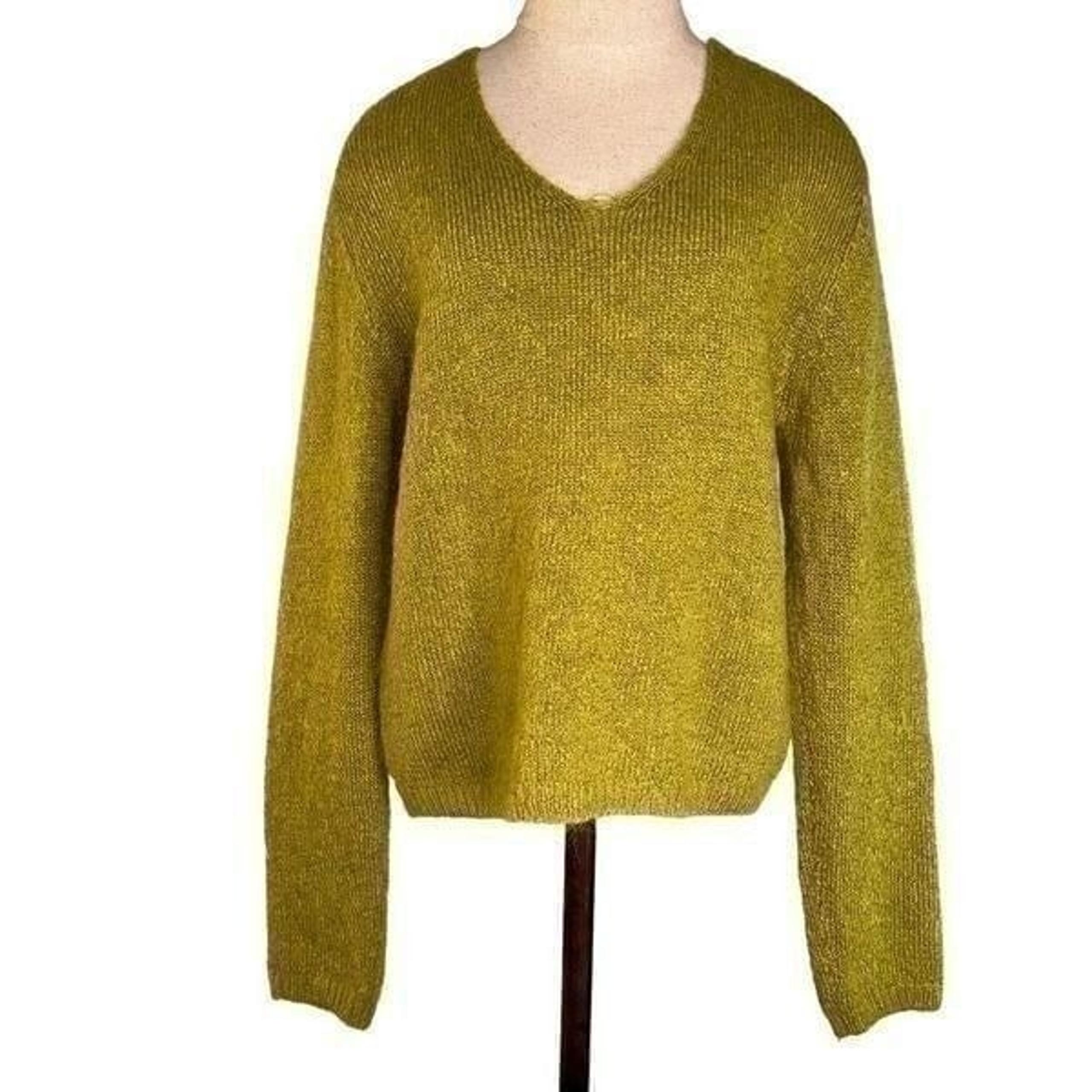 Twiggy Womens Vintage Mohair Blend Cozy Vneck Sweater Longsleeves Size XL Green