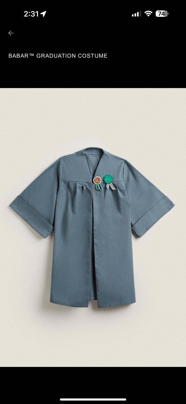 Babar kids graduation costume from Zara