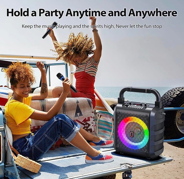 Bluetooth Wirless Karaoke Come With 2 pcs Microphones with Party Lights,