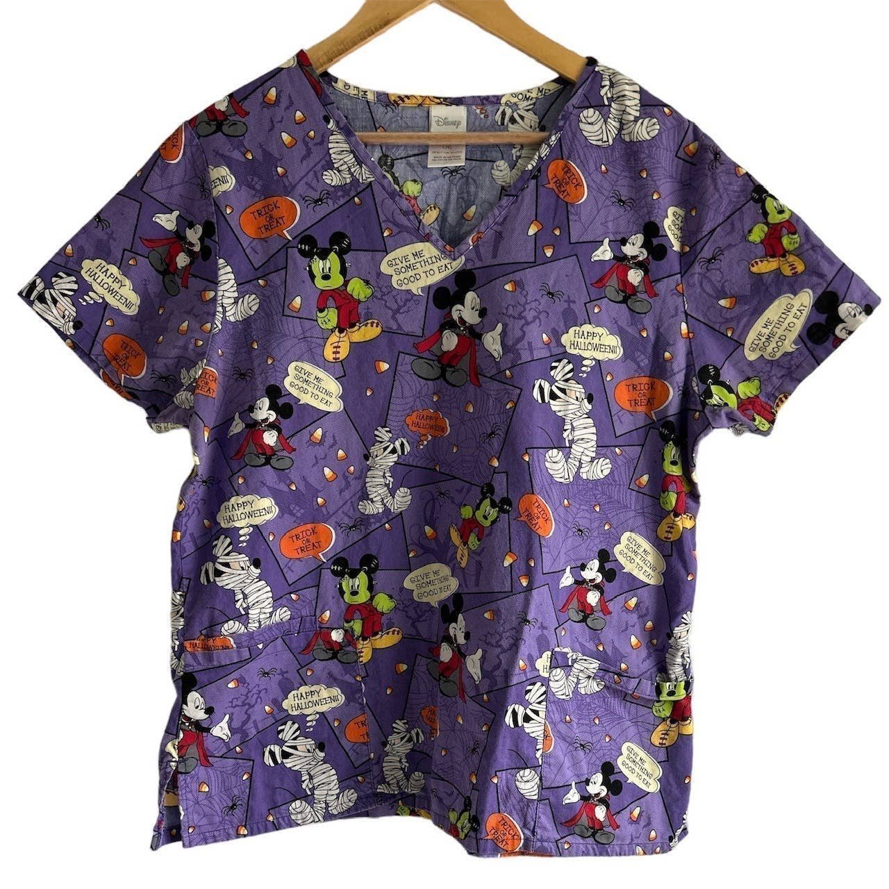 Disney Scrubs Shirt Size Large Mickey Halloween Purple