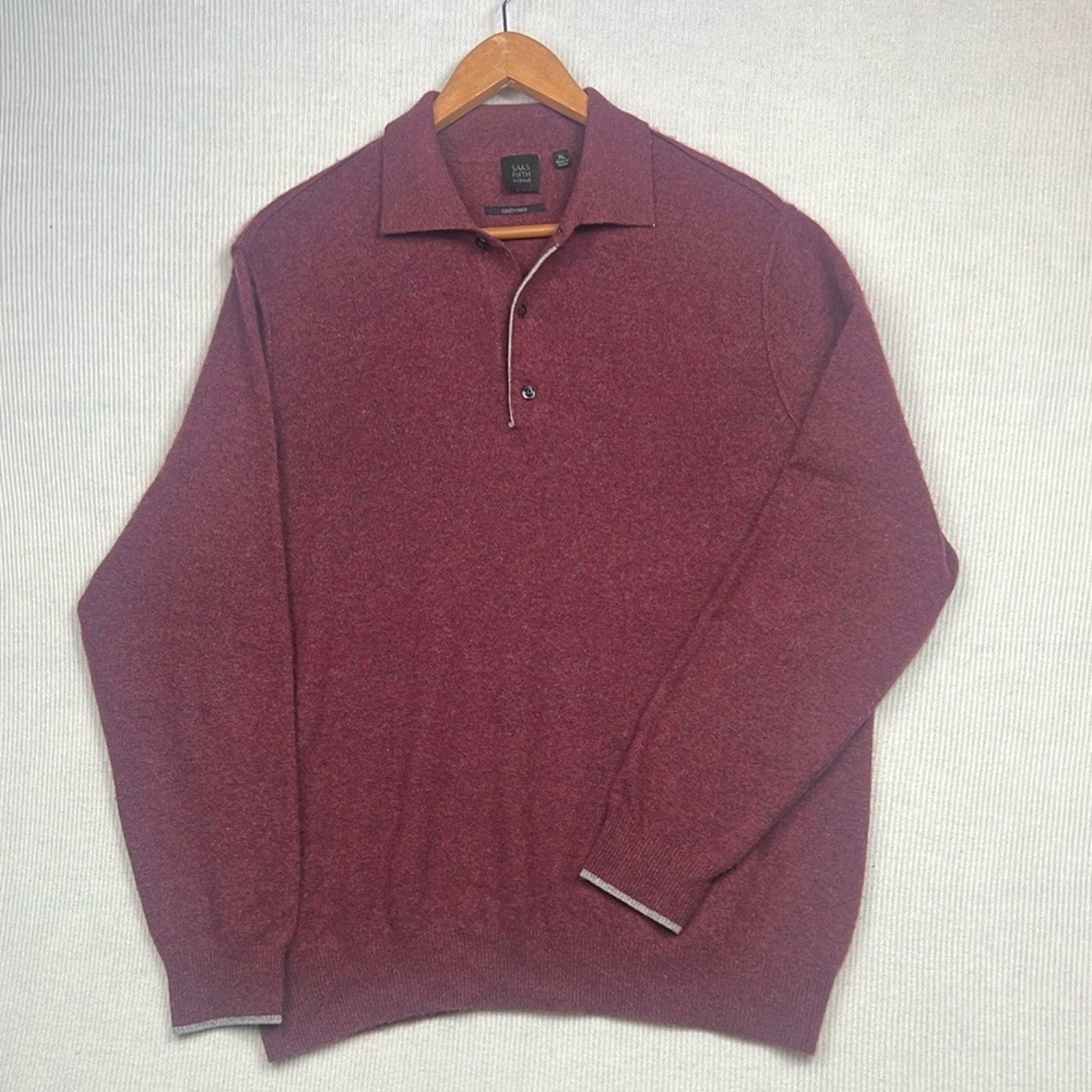 SAKS FIFTH AVENUE 100% Cashmere Men's XL Popover Collared Sweater