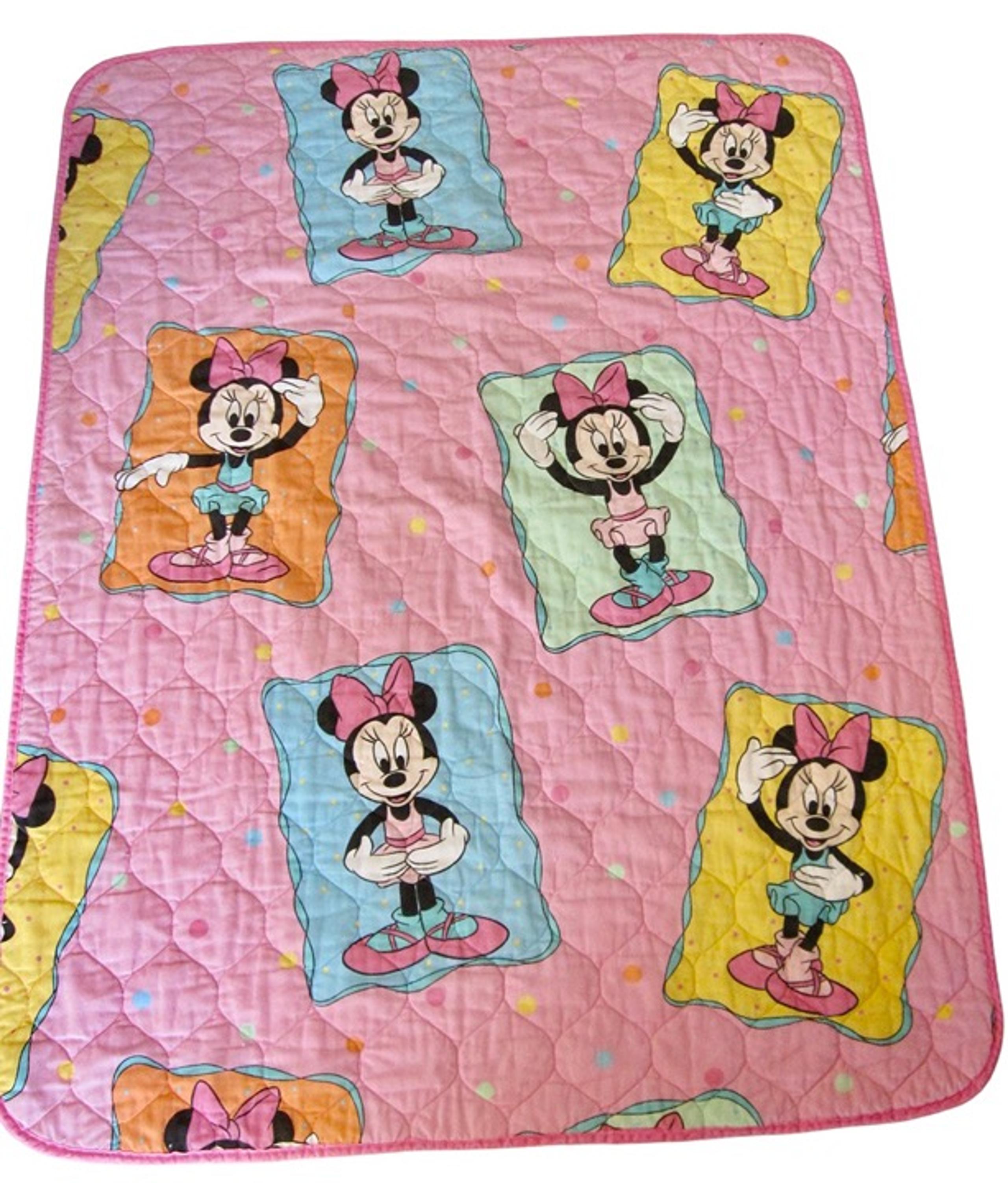 Vintage 80s Disney Minnie Mouse Ballerina Pink Quilt Baby Blanket Dundee USA