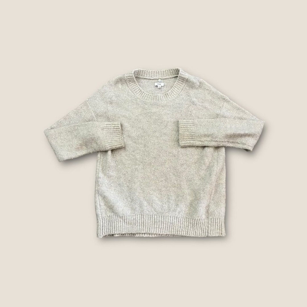 Vince. Mohair Merino Wool Blend Oversized Crewneck Knit Sweater Oatmeal XS