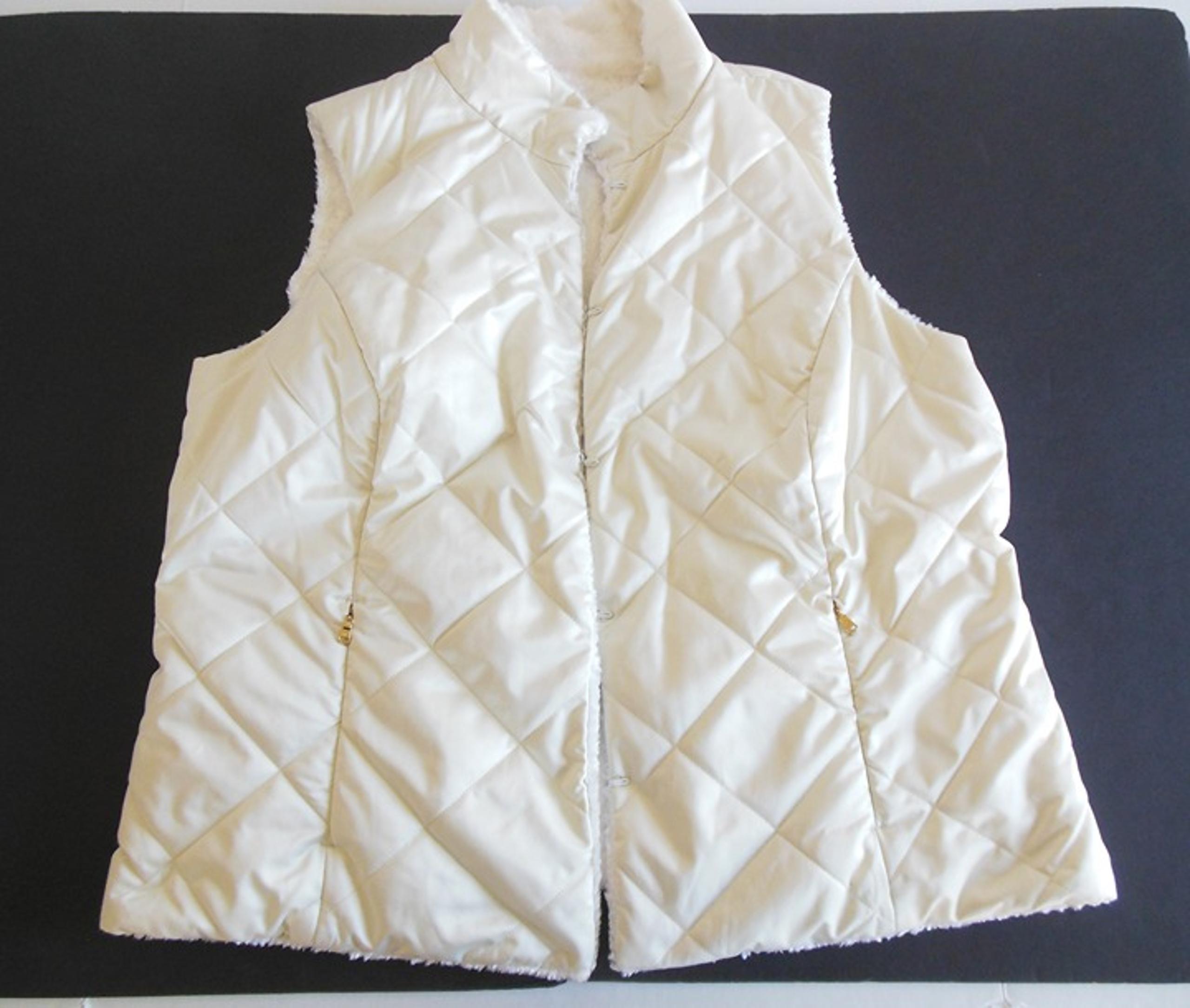 Ralph Lauren Quilted Vest size 2X Reversible Faux Fur Ivory Cream Zip Pockets