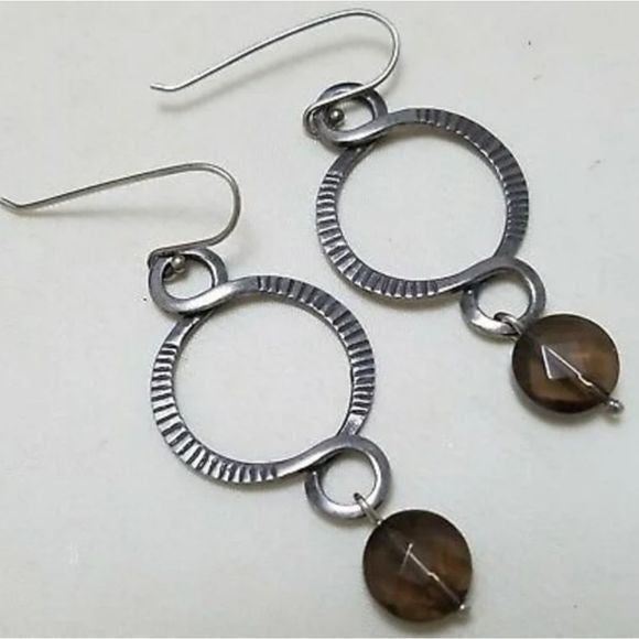 Silpada Sterling Silver Faceted Brown Smoky Quartz Dangle Earrings Retired