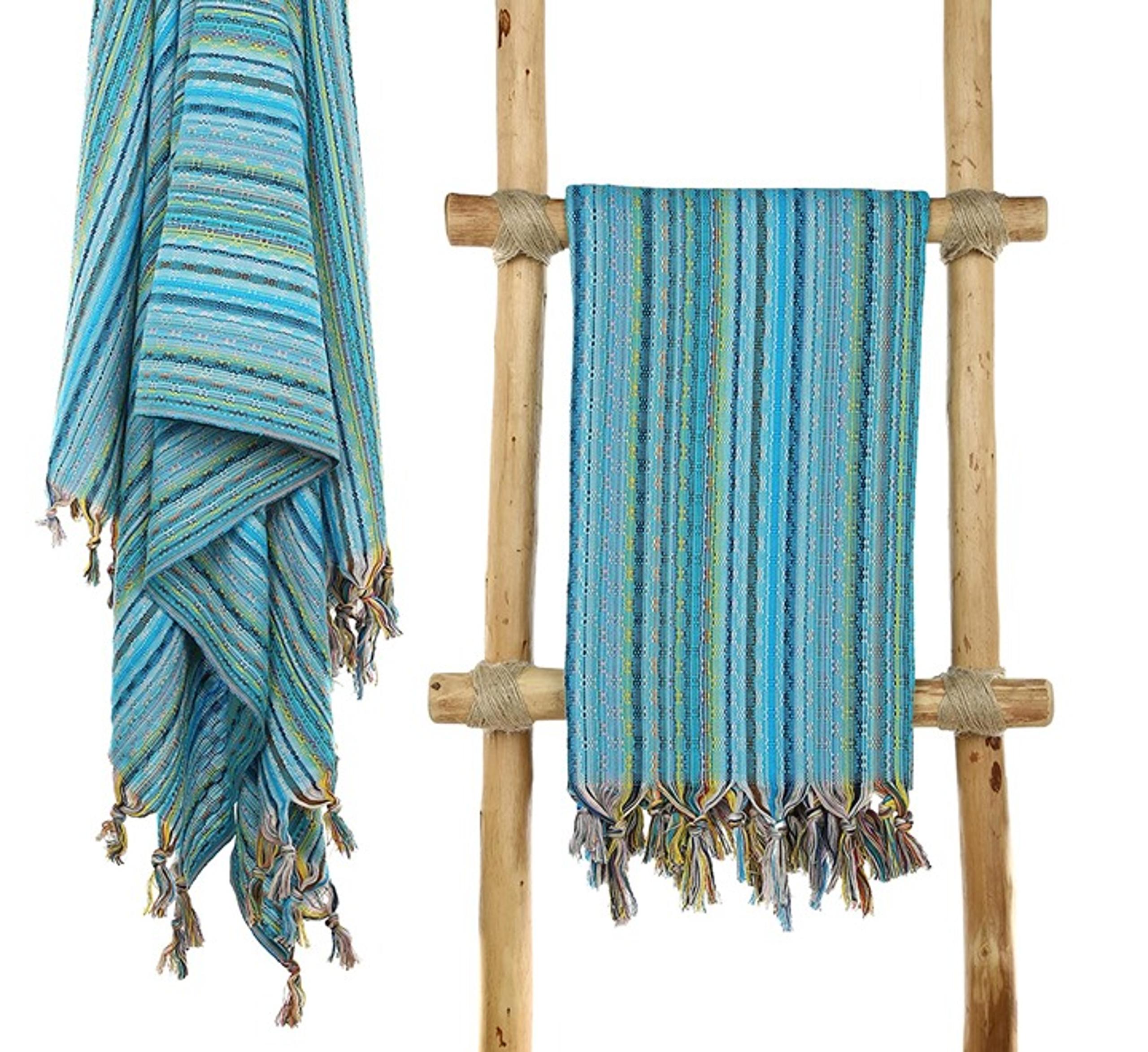 4 Blue Bohemian Turkish Beach Bath Towels - Sand Free Hand Loomed Boho Towel
