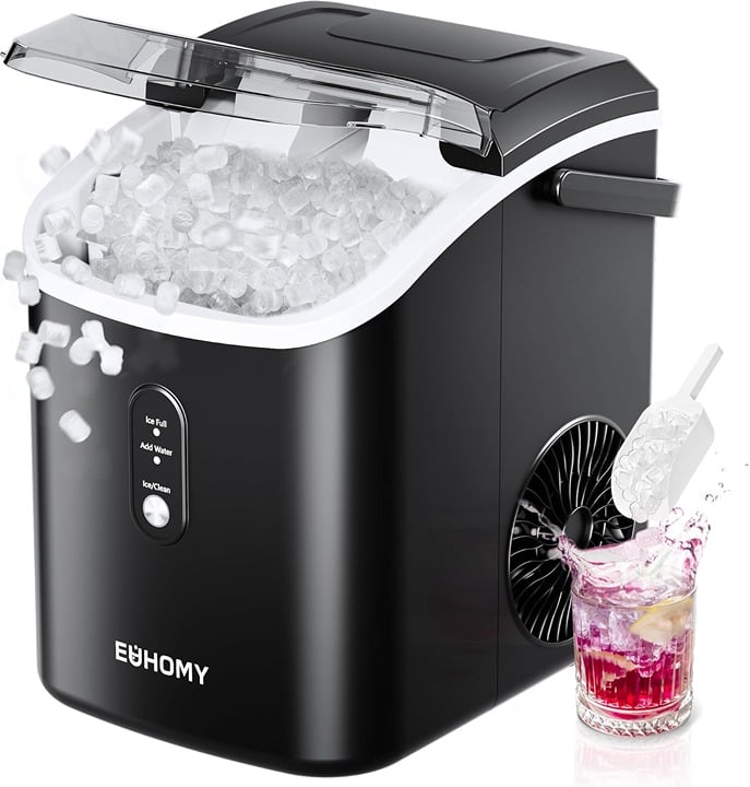 Nugget Ice Maker Countertop with Handle, Ready in 6 Mins, 34lbs Per Day