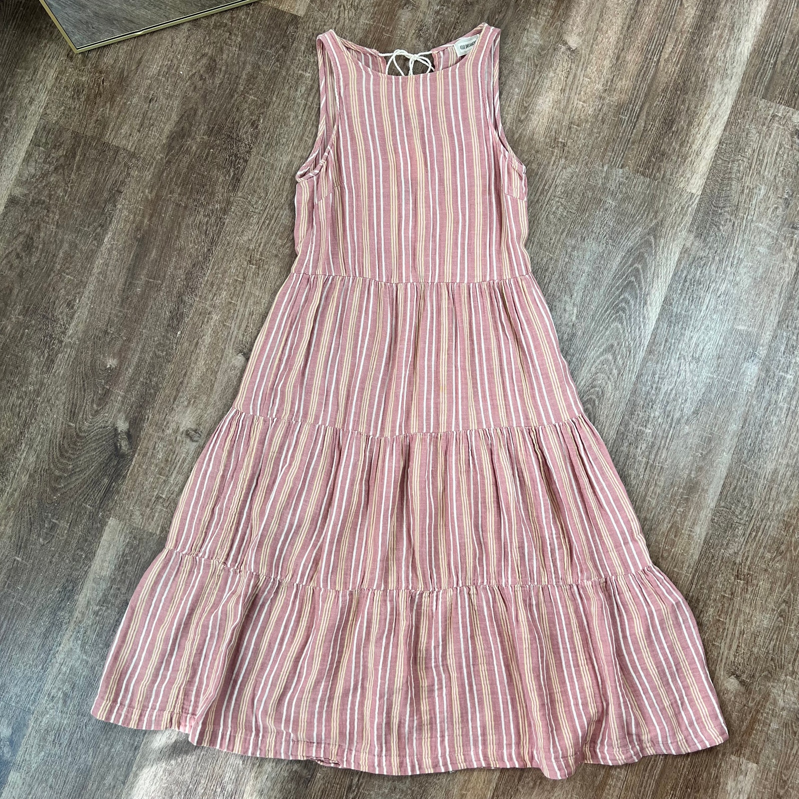 Anthropologie 4our Dreamers Striped Tiered Light Red / Pink Midi Dress