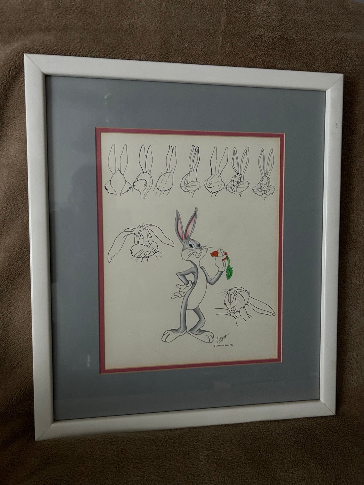 Warner Bros. Bugs Bunny 1994 Pencil Drawing 11” x 14”Hand-painted Collectible